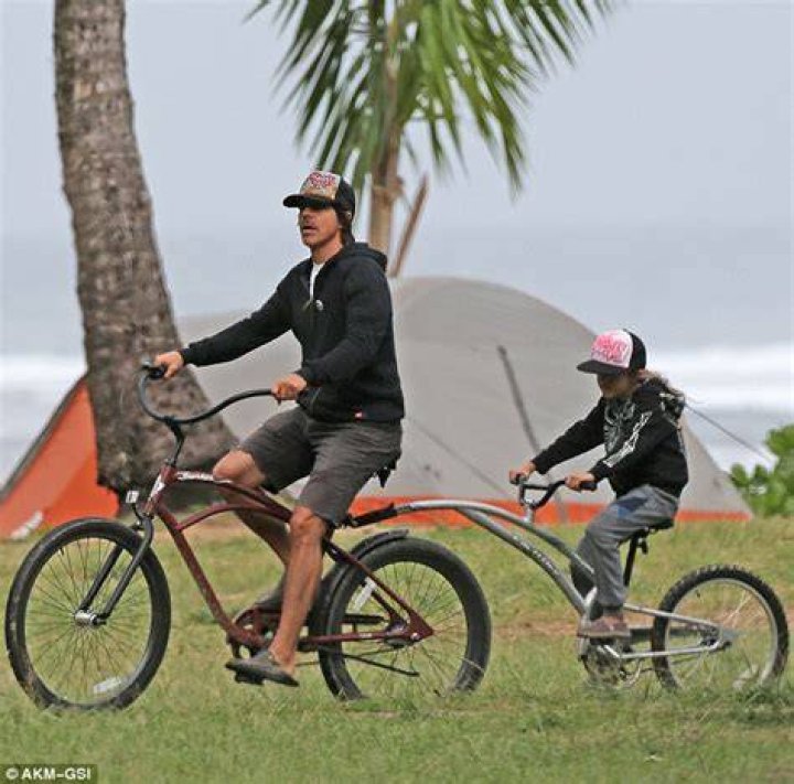 Anthony Kiedis enjoys a tandem bike ride by the beach with son Everly